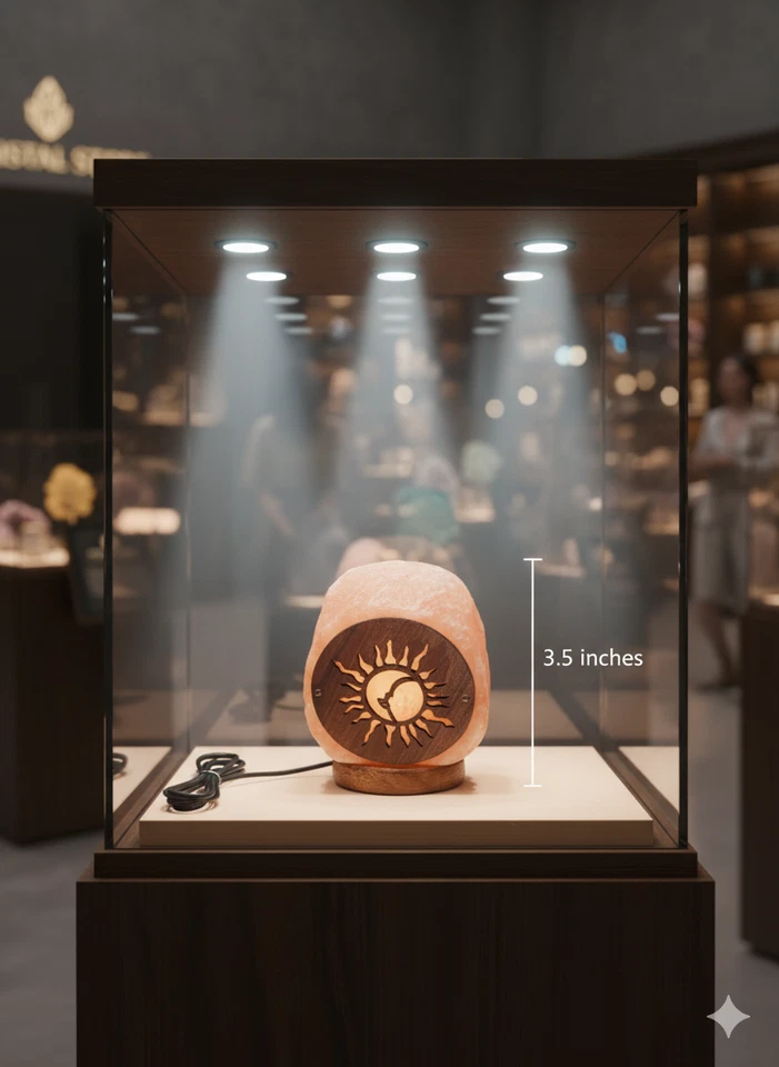 Himalayan Rock Salt Lamp Crystal Natural Polished Stone Base Wooden Home Decor - Image 3 of 4