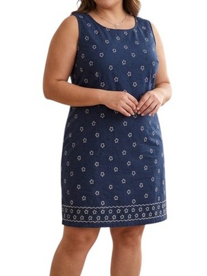 Silhouettes Women s Size 22W Printed Sleeveless Shift dress Navy Blue Cotton