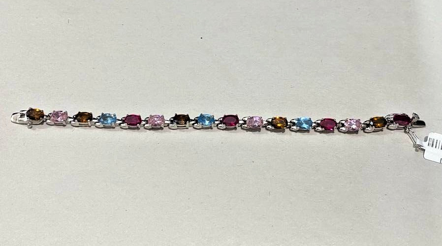 925 Sterling Silver Oval Multi Gemstone Bracelet … - image 4