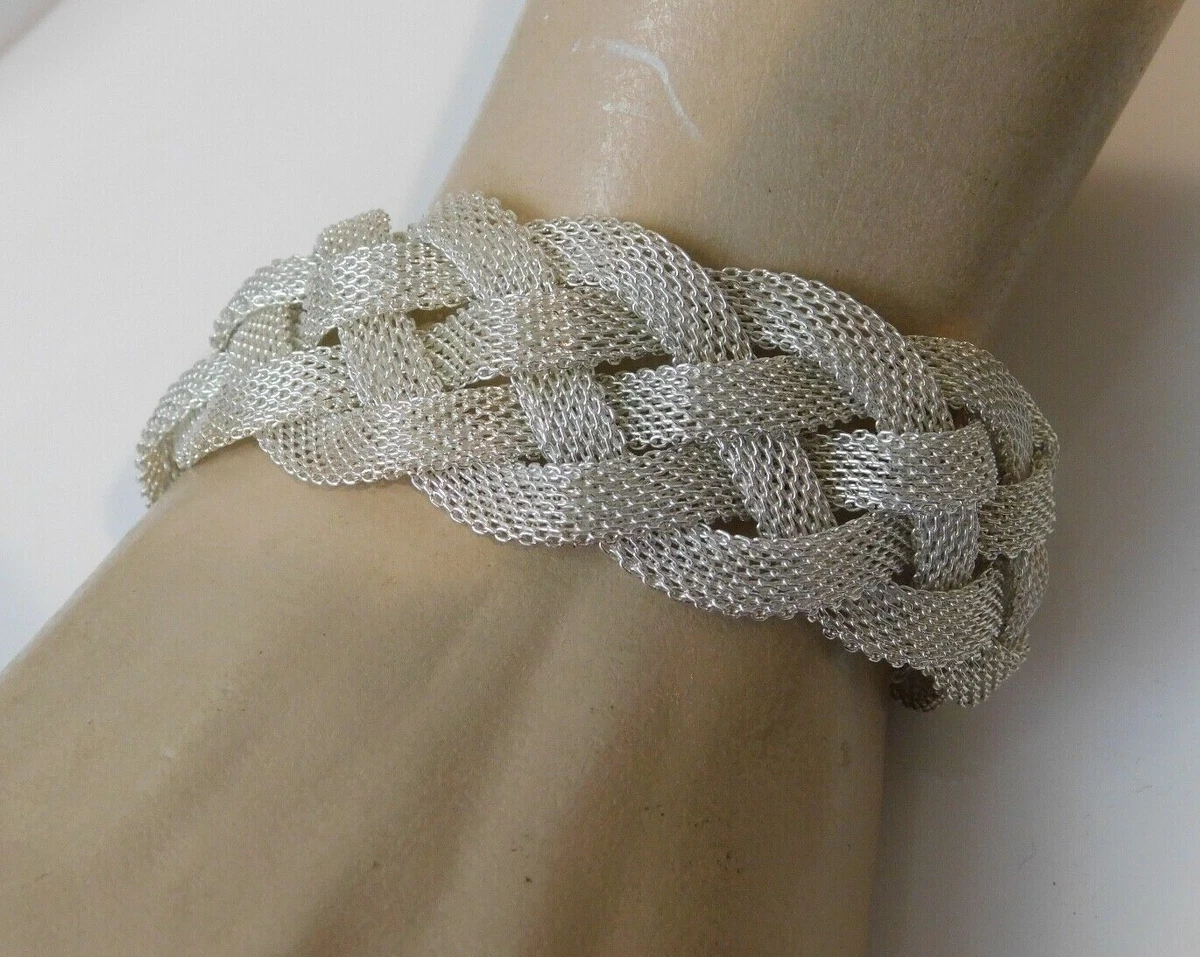 Wide Woven Mesh Braid Braided Sterling Silver Bracelet extender 10i 81