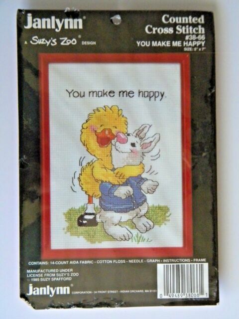 Janlynn Suzy S Zoo Counted Cross Stitch Kit You Make Me Happy 5x7 With Frame For Sale Online Ebay