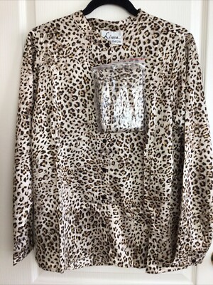 Linea Louis Dell Olio Stretch animal Print Mandarin collar blouse W Scarf 14