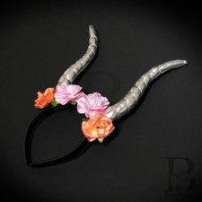 Whimsical Antler Deer Headband with Flowers Silver