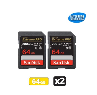 64GB Sandisk Extreme Pro SD Cards for Camera / Trail Camera / Computers (2 Pack)