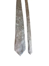 George Mens Silk Necktie Silver Paisley Elegant Formal Dad Gift Retro Corpcore