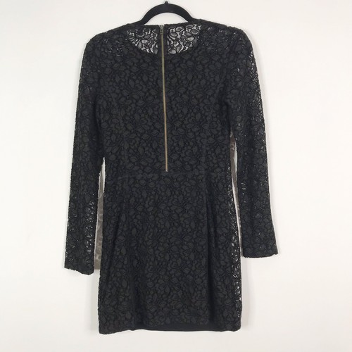 Aritzia Talula Size 4 Black Lace Long Sleeve Dress Mini Bodycon Exposed Back Zip - Picture 2 of 9