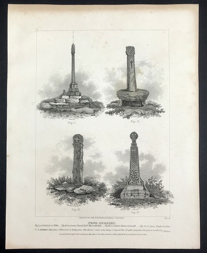 Wiltshire Cornwall Pembroke Merioneth Four Ancient Crosses Original 1807 Druck