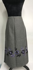 Vintage Union Made Dark Gray With Purple Floral Embroidery High Waist Wool Skirt