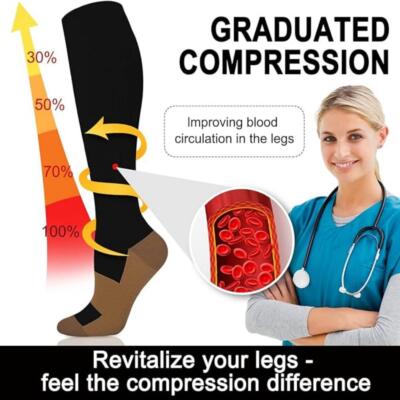 3Pair Compression Socks Knee High Graduated Stockings For Mens Womens S-XXL