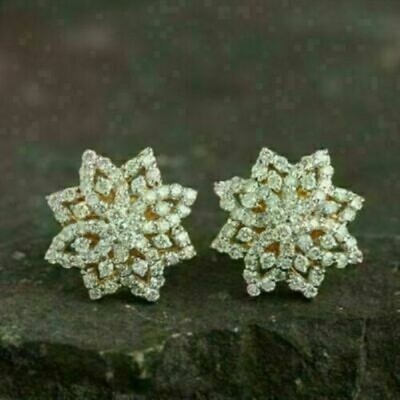 2Ct Lab Created  Diamond Floral Women's Stud Earrings 14K Yellow Gold Finish