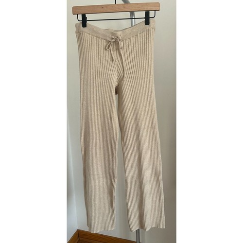 Skin Worldwide Knit Lounge Ribbed Wide Leg Cream Medium Cotton Blend