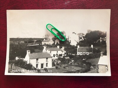 Horton, Gower Wales 1924 erhöhte Ansicht des Dorfes RPPC