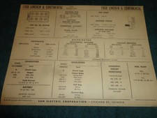 1958 Lincoln Continental 430 V8 Engine Sun Tune-up Chart Late Production