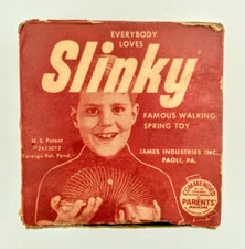 RARE 1940s Red SLINKY Toy -Original Box -Very Early James Ind. Model - Paoli, PA