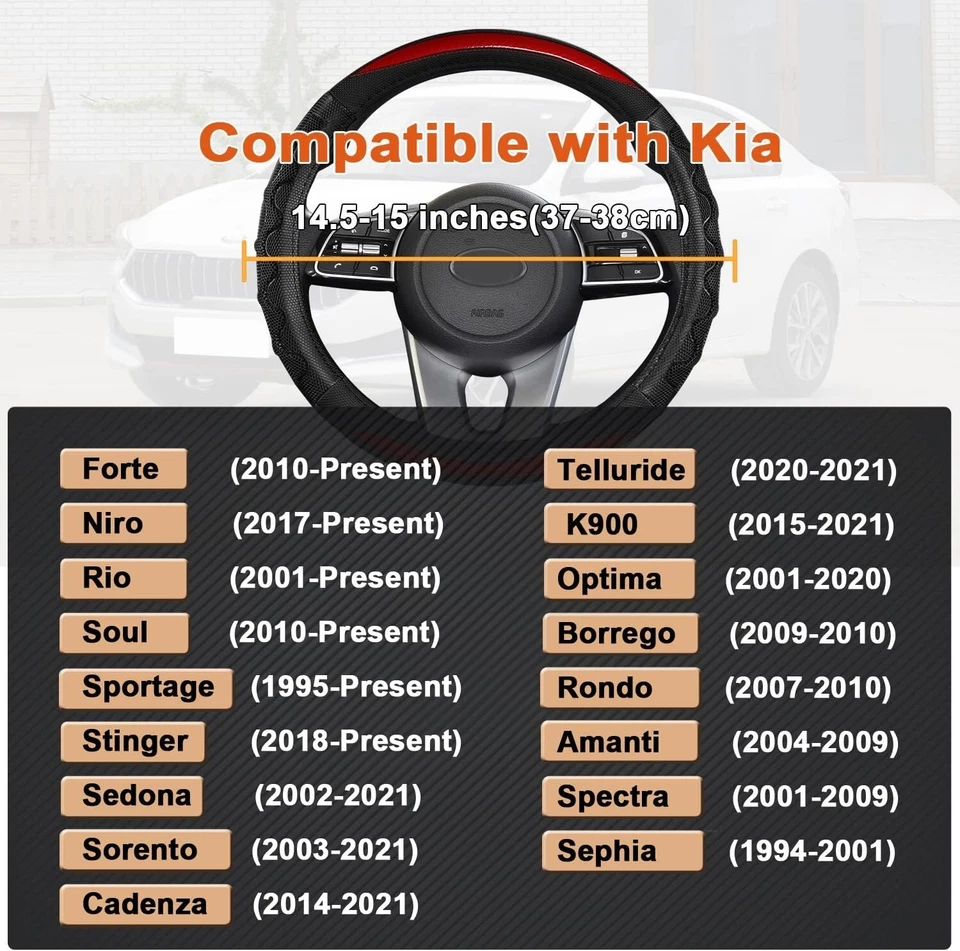 Premium Quality Car Steering Wheel Cover for 2010-2024 Kia Forte 14.5-15 inches - Image 2 of 4