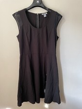 Stunning DKNY Black Jersey Mesh Shoulders T-shirt Fit&Flare Dress Zip Size S/M