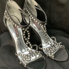 Nina NY Black with silver studs, open toe Stiletto