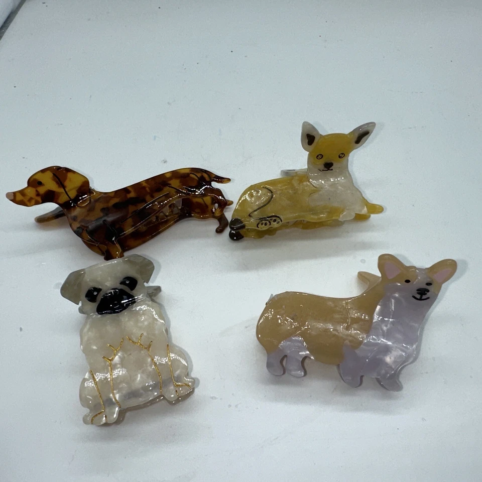 Розовые льняные эмалированные заколки для собак всего 4 заколки для мопсов корги докси чихуахуа - Изображение 2 из 4