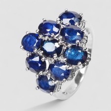 Royal Blue Sapphire 4.85Ct 925 Sterling Silver Handmade Cluster Rings Size 6.5