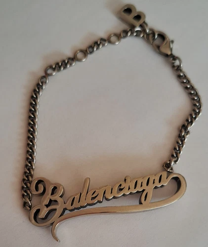 BALENCIAGA Bracciale catena regolabile Balanciega ottone argento tono metallo logo cordolo