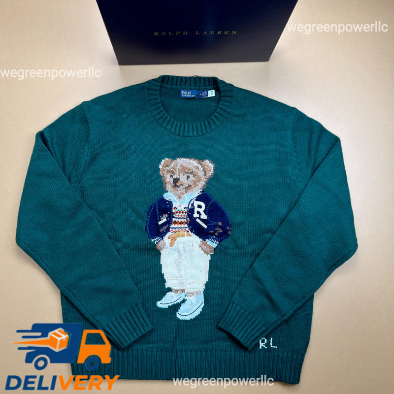 POLO RALPH LAUREN Polo Bear Knit Sweater Green Crewneck Cotton Men's NWT Auc 