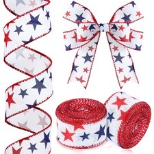 2 Rolls 20 Yards Patriotic Stars Red White Blue Fabric Ribbon 1.5 Inch Width