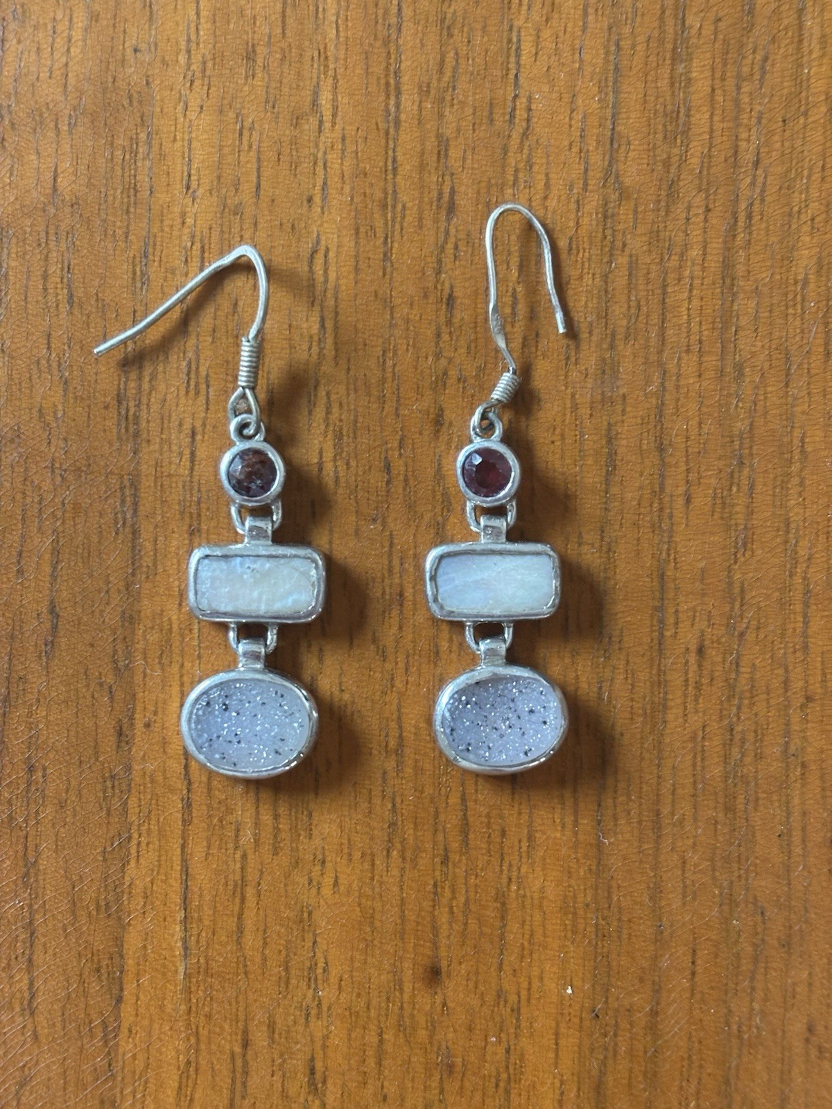 solid sterling silver dangle drop earrings with r… - image 1