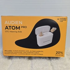 Audien Atom Pro OTC Hearing Aids with Portable Charging Case NWT