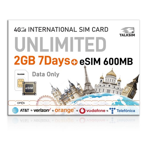 International Data SIM & eSIM Combo Unlimited 2GB for 7Days SIM+600MB 51 country - Picture 2 of 7