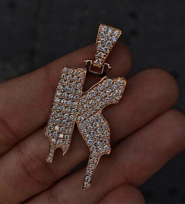Mens 2Ct Real Moissanite Custom K Initial Letter Pendant In 14k Rose Gold Plated