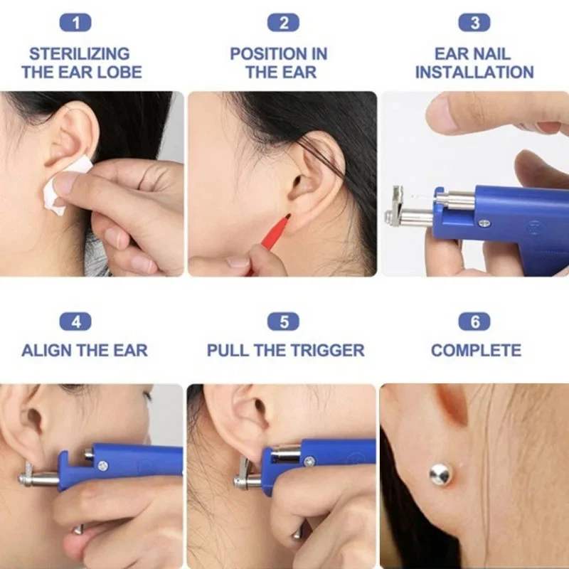 Professional DIY Ear Piercing Gun Body Nose Navel Tool Kit Jewelry with 98 Studs image 5