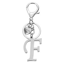Initial Letter F Keychain, Stainless Steel Heart Alphabet Key Ring, Silver