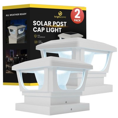 Brighticonic Solar Post Cap Lights Outdoor for White / Warm 3000K-2
