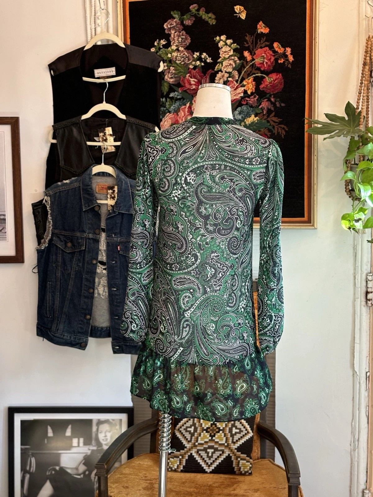 Abito Michael Kors stampa paisley verde trasparente nero copricostume spiaggia taglia XXS S