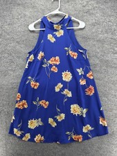 Lulus Dress Womens Medium Blue Floral Halter Tie Back Trapeze Swing Summer