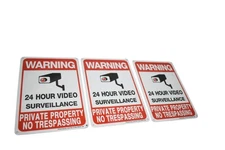 Warning 24 Hour Video Surveillance Signs Lot 3 Aluminum Private No Trespassing