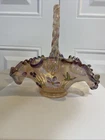 Fenton Morning Glory Hummingbird Iridescent Ribbon Candy Basket