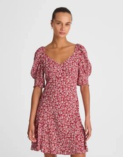 Madewell Red Floral Puff Sleeve Mini Dress Smocked Back Cottagecore 6