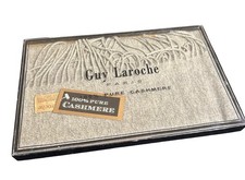 NWT Guy Laroche Paris 100 Pure Cashmere Scarf 56x12 Gray Fringed Luxury Boxed