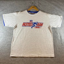 Authentic vintage 1990s NFL "Fastest Man" Challenge promo tee sponsored by DHL