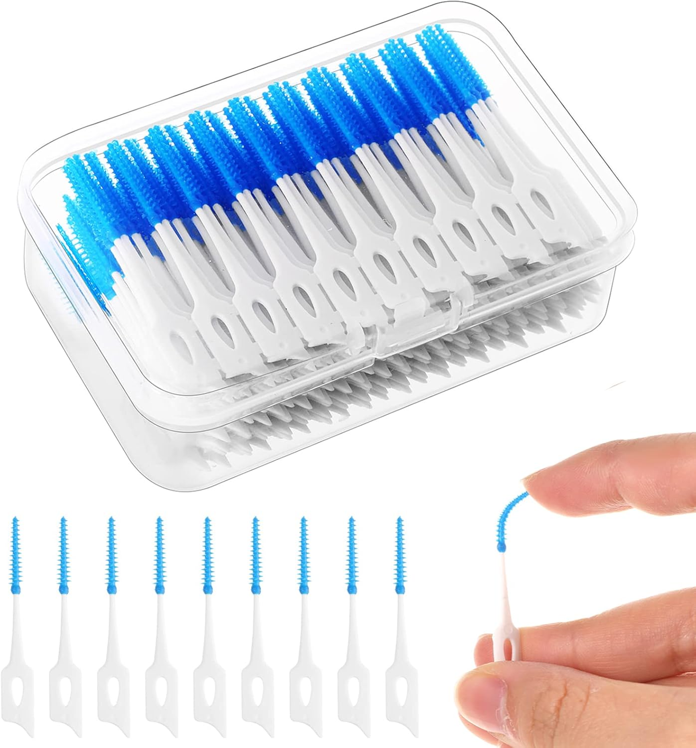 220 Pieces Interdental Brushes, Silicone Dental Brushes Blue Tooth Floss Picks f