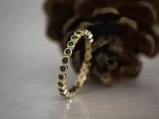 2Ct Round Cut Simulated Green Emerald Eternity Ring 925 Yellow Sterling Silver