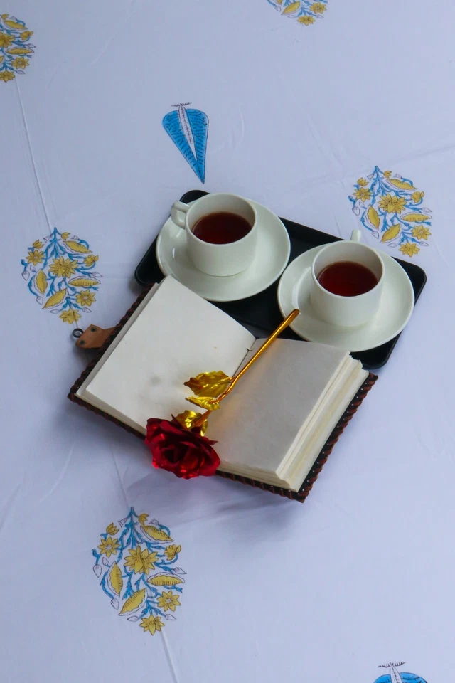 Hand Block Printed Cotton Bedsheet | White Floral Bed Sheet with Floral Border - Image 4 of 4