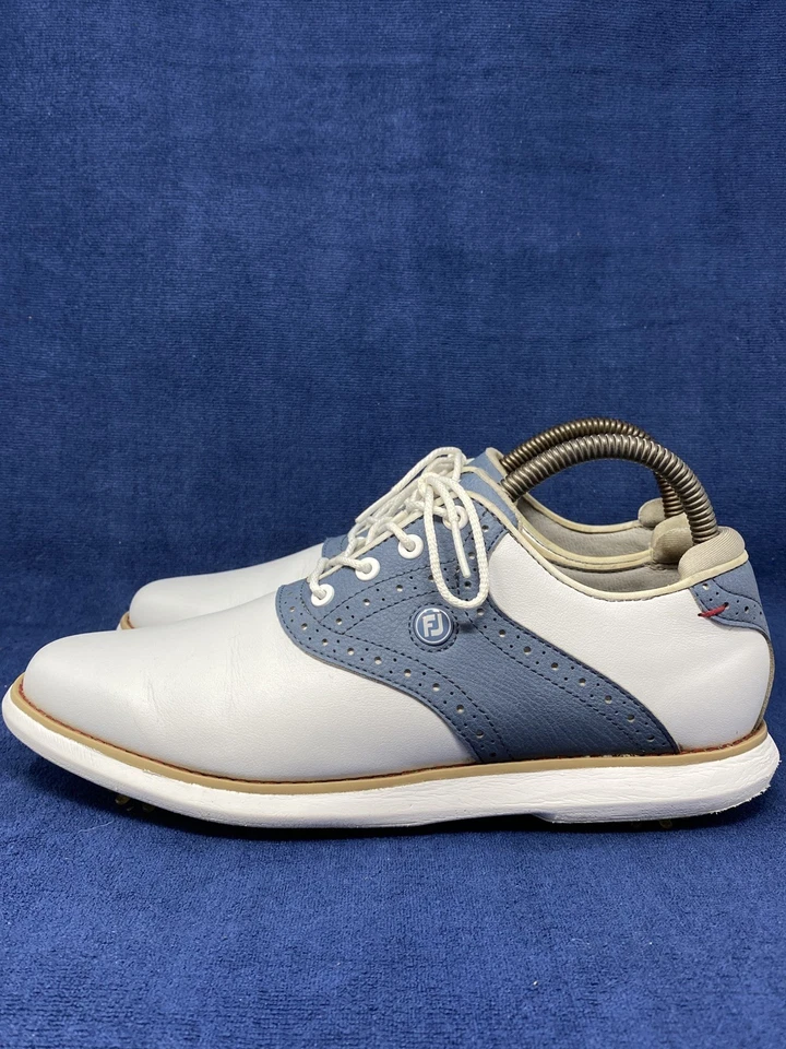 Zapatos de golf FootJoy FJ Traditions blancos azules para mujer talla 7,5 (97903) usados una vez usados en excelente estado Foto 4 de 4
