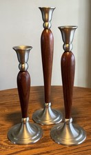 Mid Century Modern Teak  Cast Aluminum Candlesticks Set of 3 Danish Modern MC