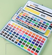 50 Colors Solid Watercolor Paint Set Portable Tin Box High Pigments Great Gifts