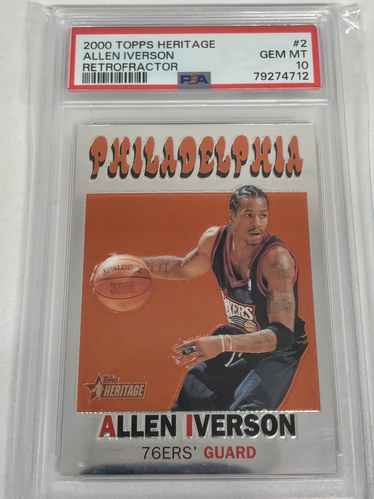2000-01 Topps Heritage Allen Iverson Retrofractor /272 PSA 10 Pop 4!! view 2