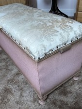Vintage Lloyd Loom Ottoman Pink & Gold - Padded Studded Top c 1960