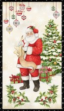 23" Fabric Panel Wilmington Joy of Giving Christmas Santa Claus Tree Scene