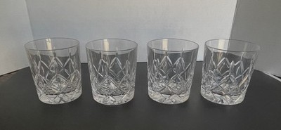 4 Block Crystal Double Old Fashioned Glasses VTG Heavy Lowball Marked On Bottom